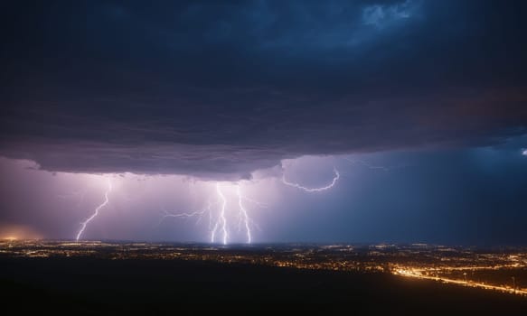 Lightning in the night sky. Night thunderstorm.