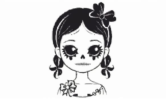 Cute girl with sugar skull makeup. Hand drawn simple illustration