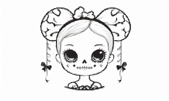 Cute girl with sugar skull makeup. Hand drawn simple illustration