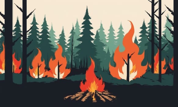 Forest fire in the forest. illustration of a burning forest