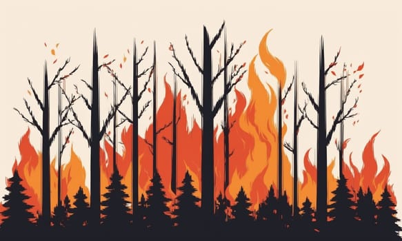 Forest fire in the forest. illustration of a burning forest