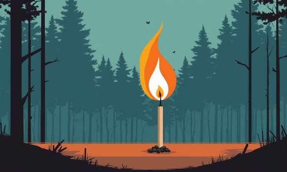 Burning bonfire in the forest. Flat style illustration