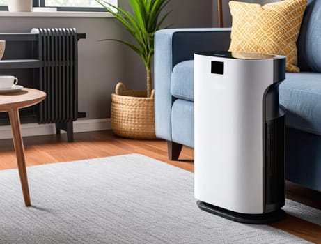 Modern Air Purifier and Humidifier in house. Air Pollution Concept