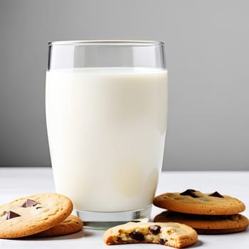 glass of milk and  chocolate chip cookies on table