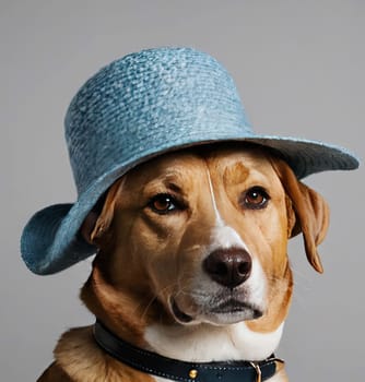 Funny dog wearing elegant hat. Cute pet portrait