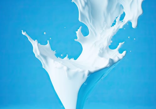 Milk splash in the air on blue background