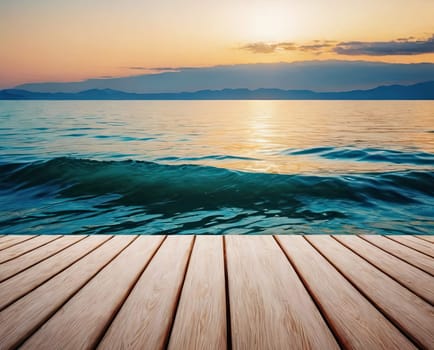 Wood plank on sunset sky background. summer concept