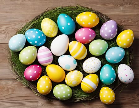 Colorful  festive Easter eggs on rustic background