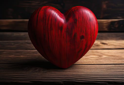 wooden heart over dark wooden background