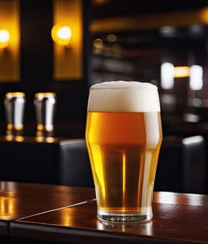 Glass of light beer on a dark table