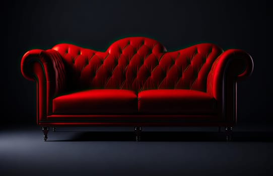 Red quilted classic sofa on dark background. luxury furniture