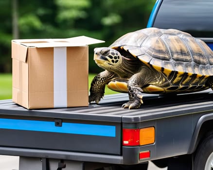 slow cargo delivery by turtle. freight transportation,