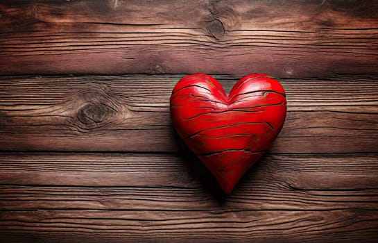 Red heart on wooden background. Valentine's day.