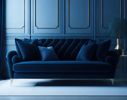 comfortable couch. classic blue sofa. Generative AI