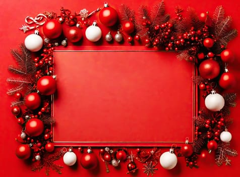 Red Christmas background with decoration and  baubles