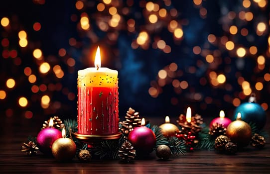 Holiday candle. Christmas card. New Year concept