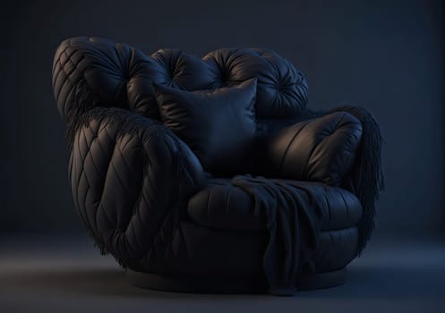 dark trendy armchair on dark background. modern furniture. Generative AI