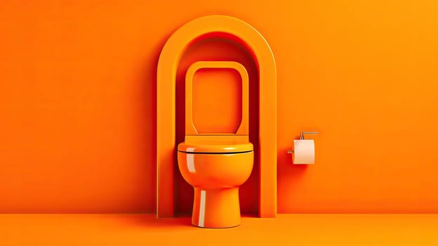  Modern minimalistic toilet on orange background. wc