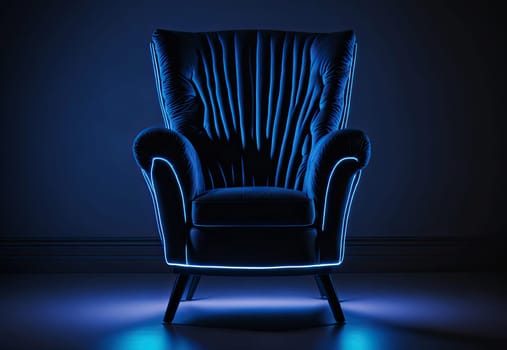 Armchair in neon colored light. Modern elegant furniture