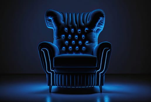 classic neon armchair in a dark room. modern fittings with lighting