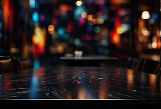 Close-up of dark table in restaurant with blurred background