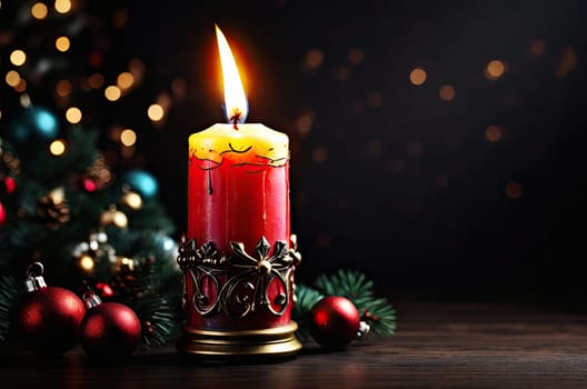 Christmas decoration with candle.  festive concept 