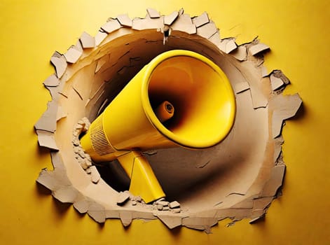 Yellow megaphone loudspeaker.  Advertisement concept 