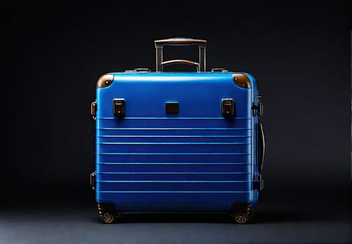 blue plastic suitcase on wheels.  travel suitcase