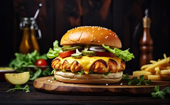 big juicy burger on the bar table