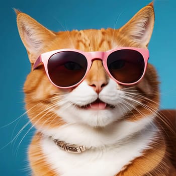 portrait of a funny red cat in sunglasses. cute  animal