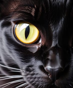 Black cat with amazing eyes. Fur pet