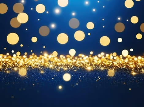 Golden Glitter Particles Against a Deep Blue Background