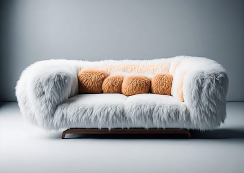 minimalistic soft and fluffy sofa. Modern furniture for interior