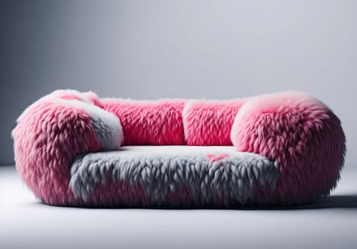 Modern fluffy sofa in the center of empty room. comfortable furniture