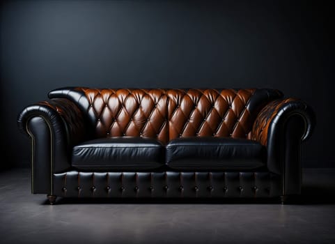 classic leather quilted sofa in an empty room. comfortable  luxury couch