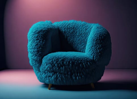 soft and fluffy woolen armchair standing near wall. comfortable cosy furniture