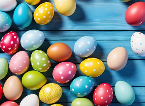 Colorful Easter eggs on blue background