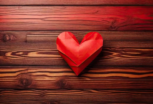 Red heart on a wooden background. Handmade symbol with heart shape 