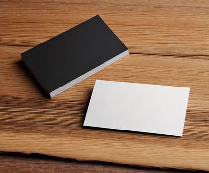 Mockup empty blank business cards on wooden table