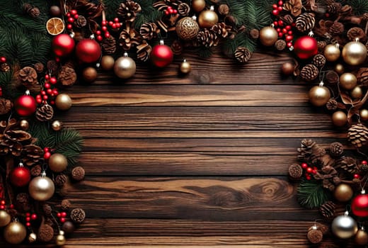 Christmas wooden background with fir tree copy space