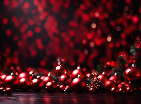 red christmas balls on bokeh lights on background