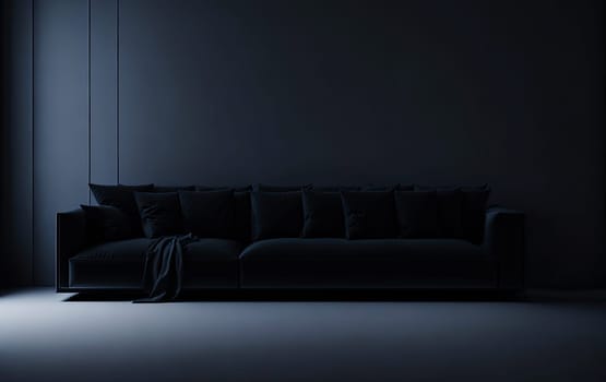 fashionable luxury sofa in empty dark room. Elegant furniture