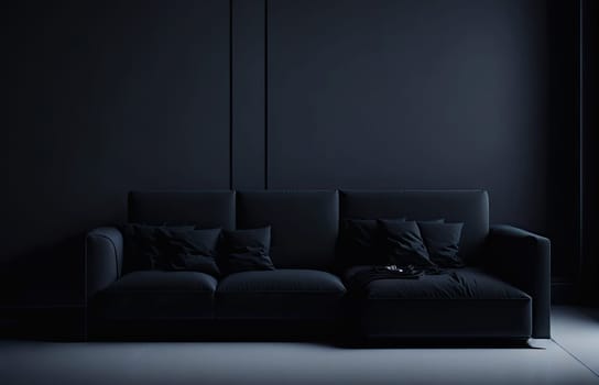 contemporary, elegant sofa in dark interior. cozy furniture