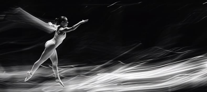 ballerina dancing jumps in flight in black and white. High quality photo