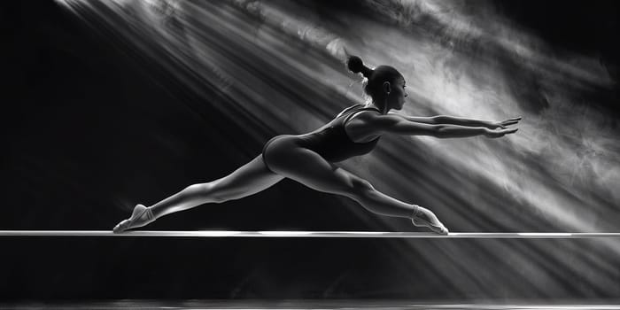 ballerina dancing jumps in flight in black and white. High quality photo