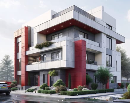 3D building rendering apartment complex . High quality photo