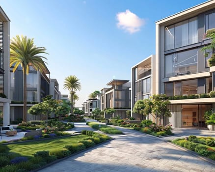 3D building rendering apartment complex . High quality photo