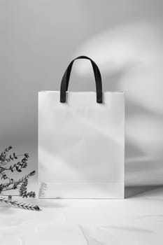 white Take Away Paper Bag with handles, mockup design isolated. ai generated