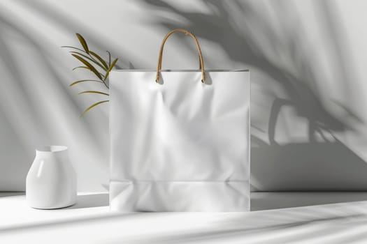 white Take Away Paper Bag with handles, mockup design isolated. ai generated