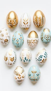 gold and pastel colorful easter egg, ai